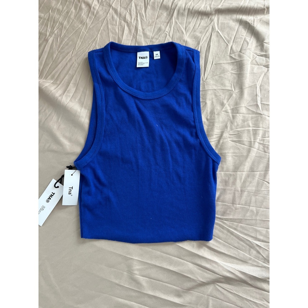 TNA Aritzia Ribbed Cropped Tank Top Cobalt Blue Sleeveless XS NWT